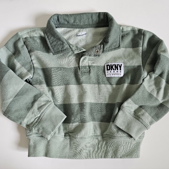 DKNY Green Sweatshirt Casual Crew Neck Kids 5 Boys Polo - Picture 1 of 5